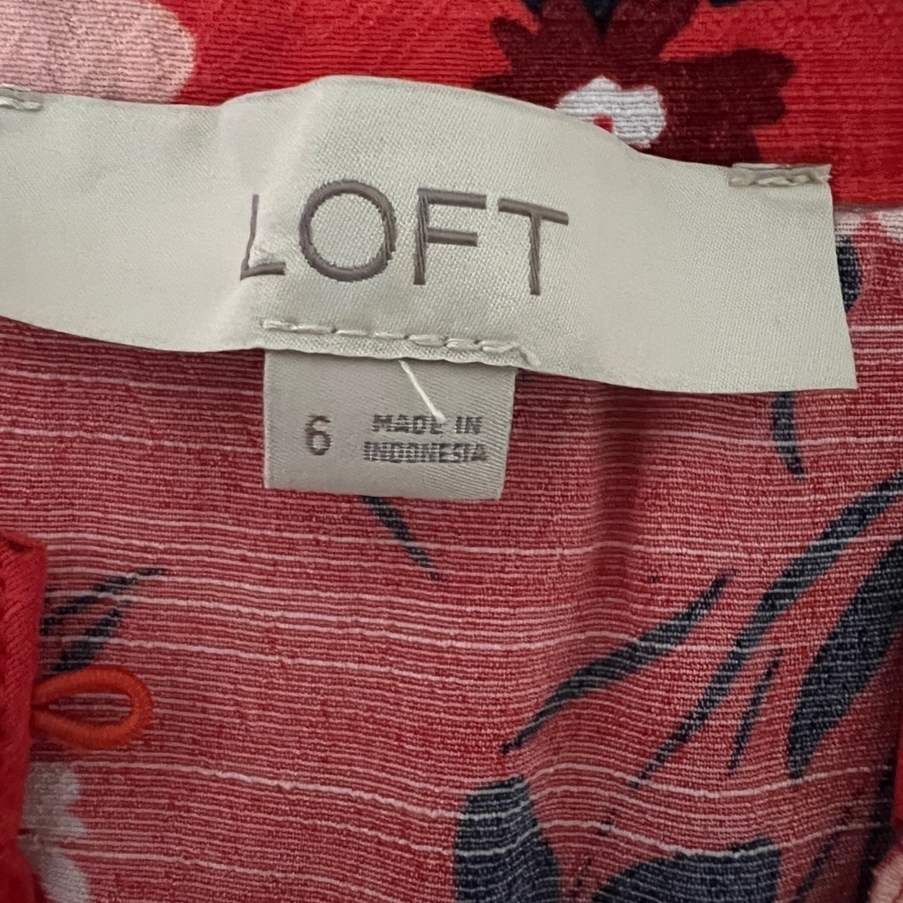 LOFT Vibrant Red Floral Midi Dress - Picture 6 of 7